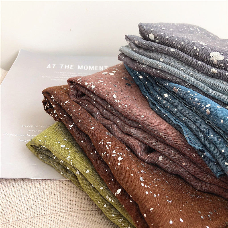 ND406 Cotton and linen solid color silver hot dot gradient color scarf hijab hijab/tudung printed hijab printed scarf Gradient