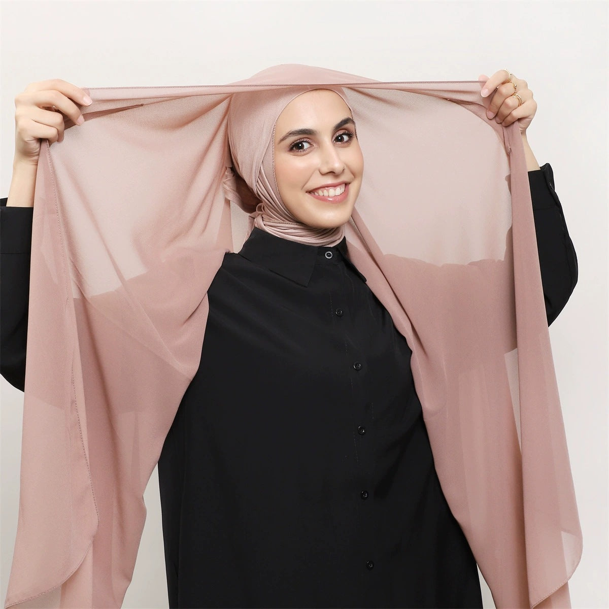 WJ062 Solid color elastic tube hat magnetic buckle integrated hijab set cap
