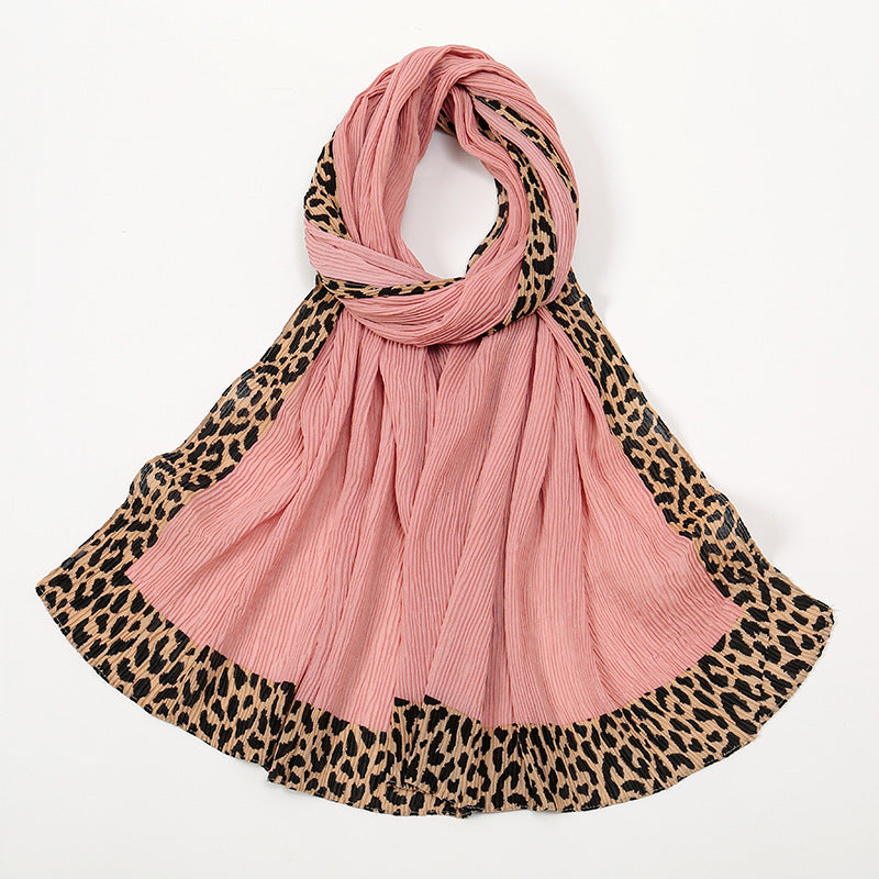 VS773 Hot sale new style leopard wrinkle polyester long scarf solid color headscarf - MinYang Fashion Apparel Accessory Manufacturer