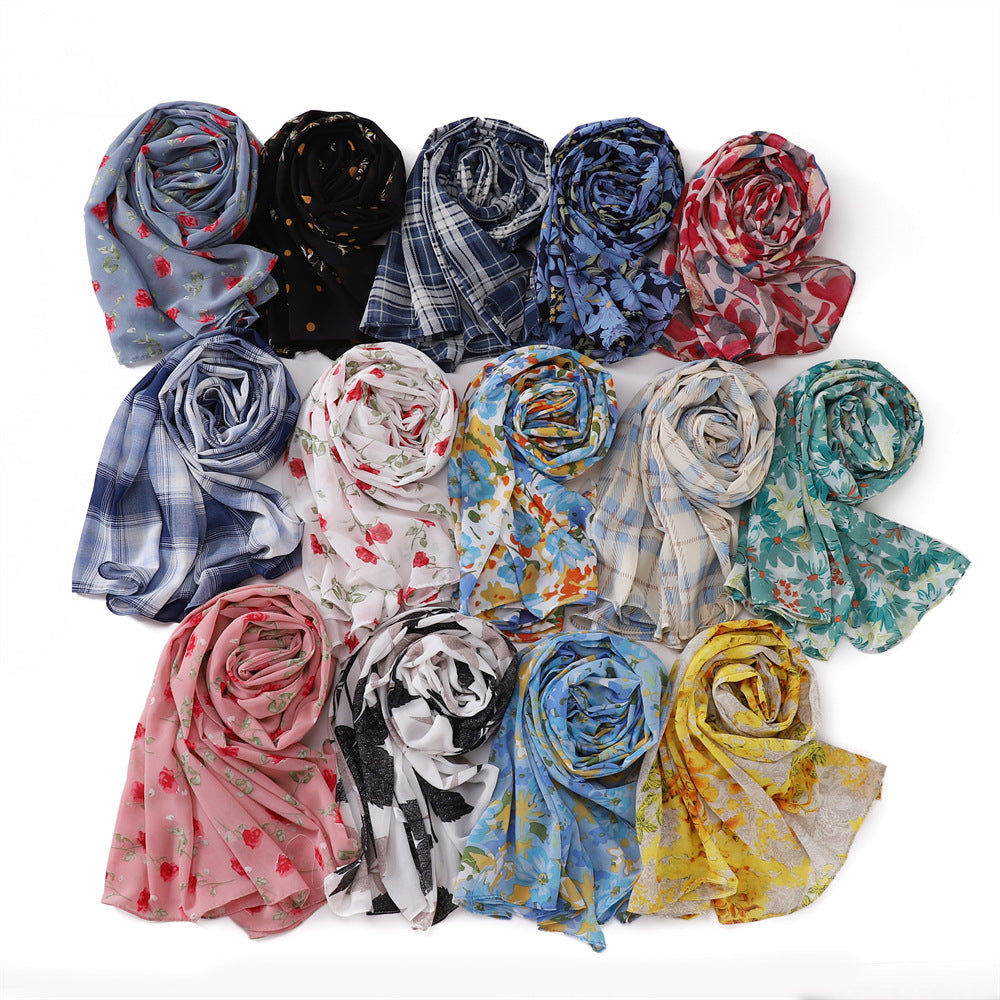 YH1-282 Breathable pearl chiffon print hijab
