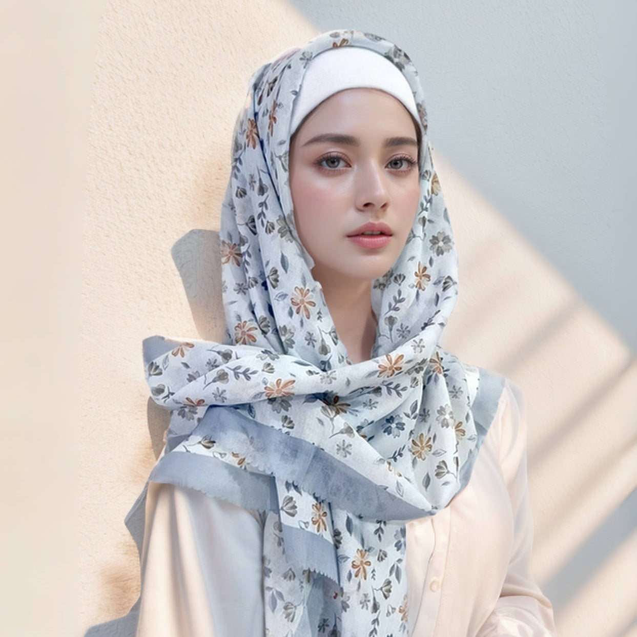 WJA287 All-match Bali silk scarf with printed pattern, small floral headscarf