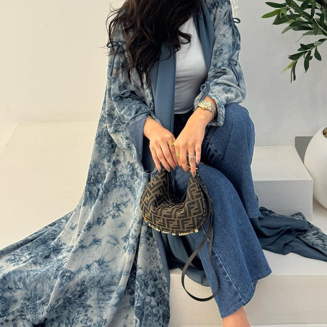 MQ181 Muslim print abaya with hijab two piece set