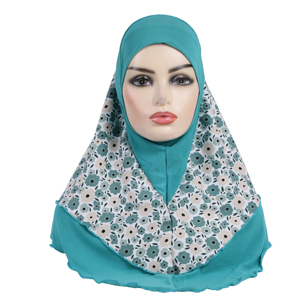 H326 Printed patchwork tulle hat and hijab child