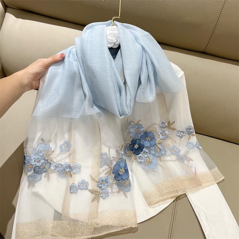 SZ109 Chinese style new style Begonia silk blended imitation mulberry silk scarf ladies fashionable versatile Korean version live - MinYang Fashion Apparel Accessory Manufacturer