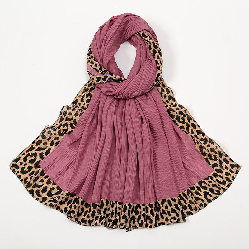 VS773 Hot sale new style leopard wrinkle polyester long scarf solid color headscarf - MinYang Fashion Apparel Accessory Manufacturer