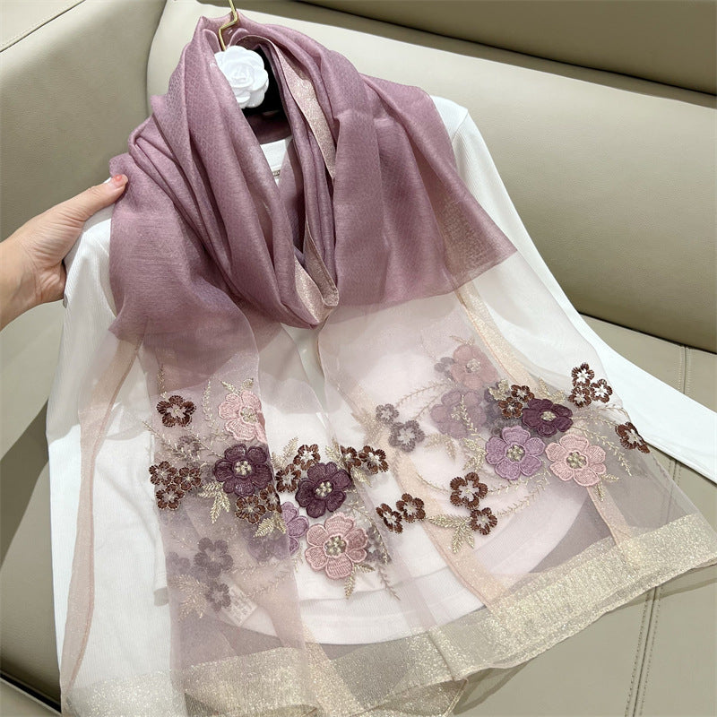 SZ109 Chinese style new style Begonia silk blended imitation mulberry silk scarf ladies fashionable versatile Korean version live - MinYang Fashion Apparel Accessory Manufacturer