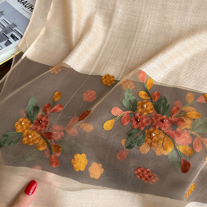 SZ109 Embroidered Begonia Flower Long Scarf