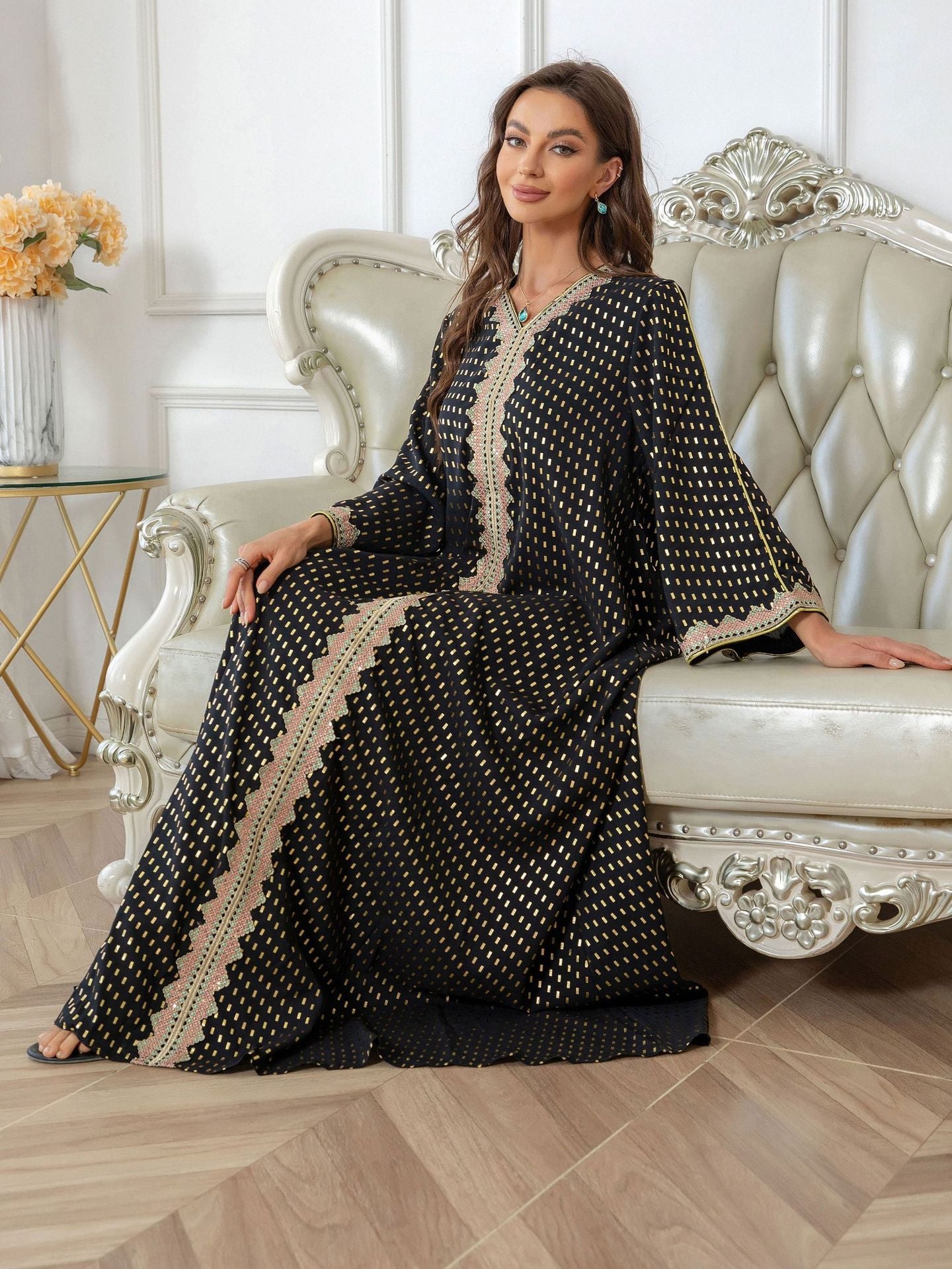 ZD004 Muslim robe gold stamping simple lace slim fit Dubai women's dress abaya Dresses/gowns