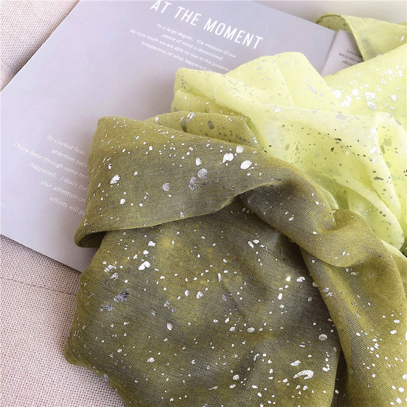 ND406 Cotton and linen solid color silver hot dot gradient color scarf hijab hijab/tudung printed hijab printed scarf Gradient