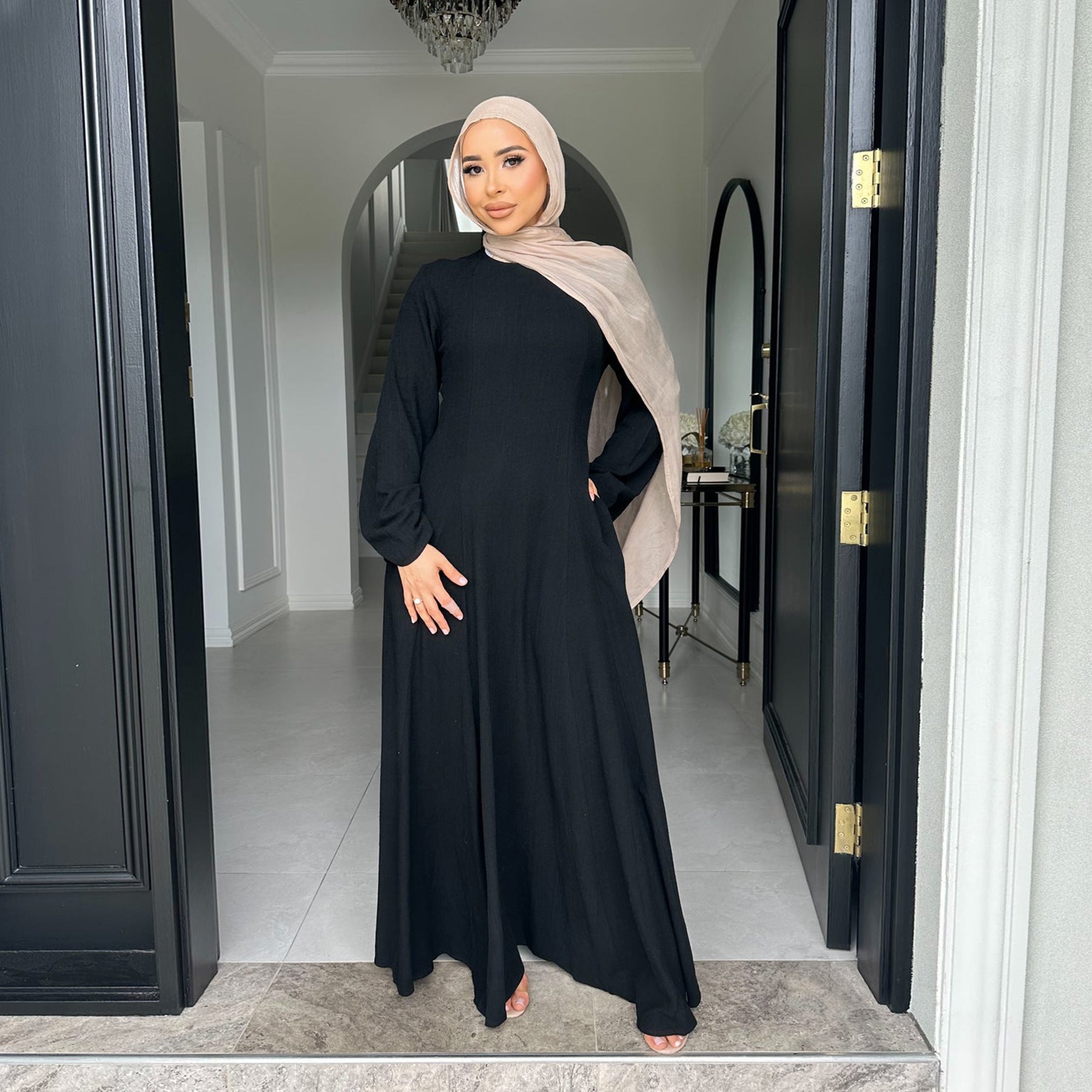 LR941 Abaya solid color swing dress with straps