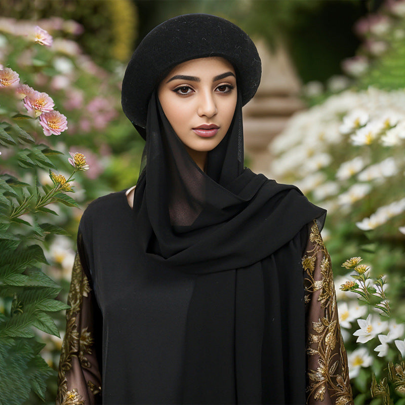 YW312 Women's scarf and hat set solid color pearl chiffon beret - MinYang Fashion Apparel Accessory Manufacturer