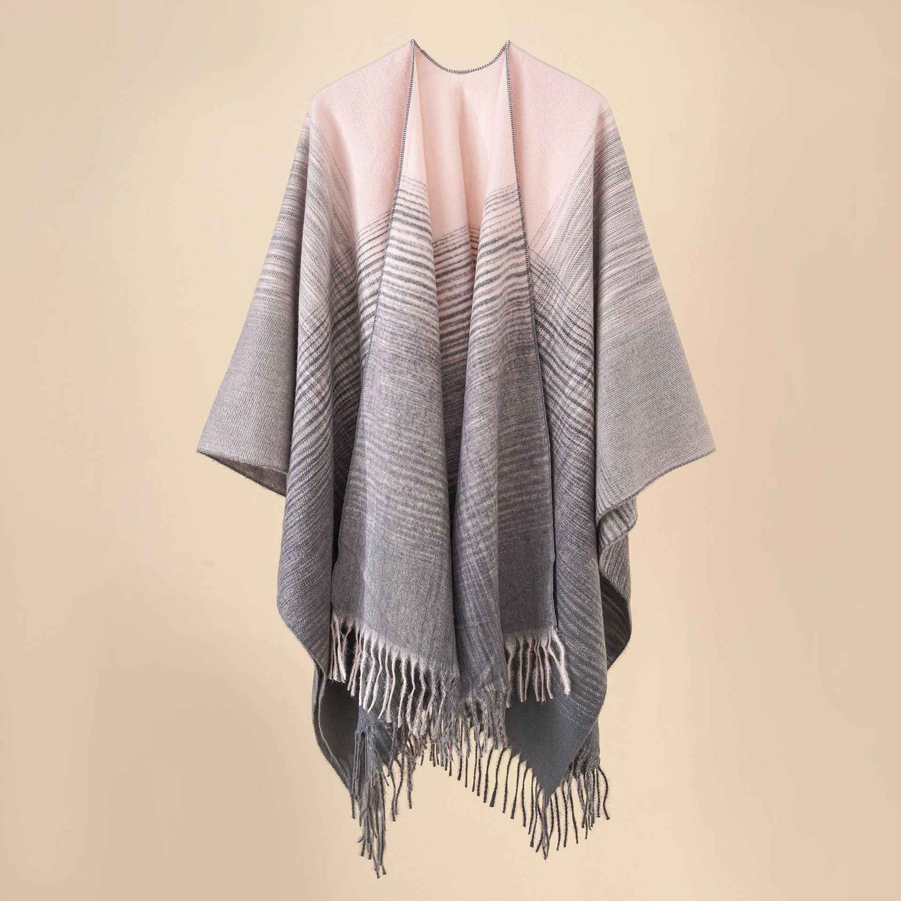 Plaid blanket warm fringed cardigan shawl for autumn and winter