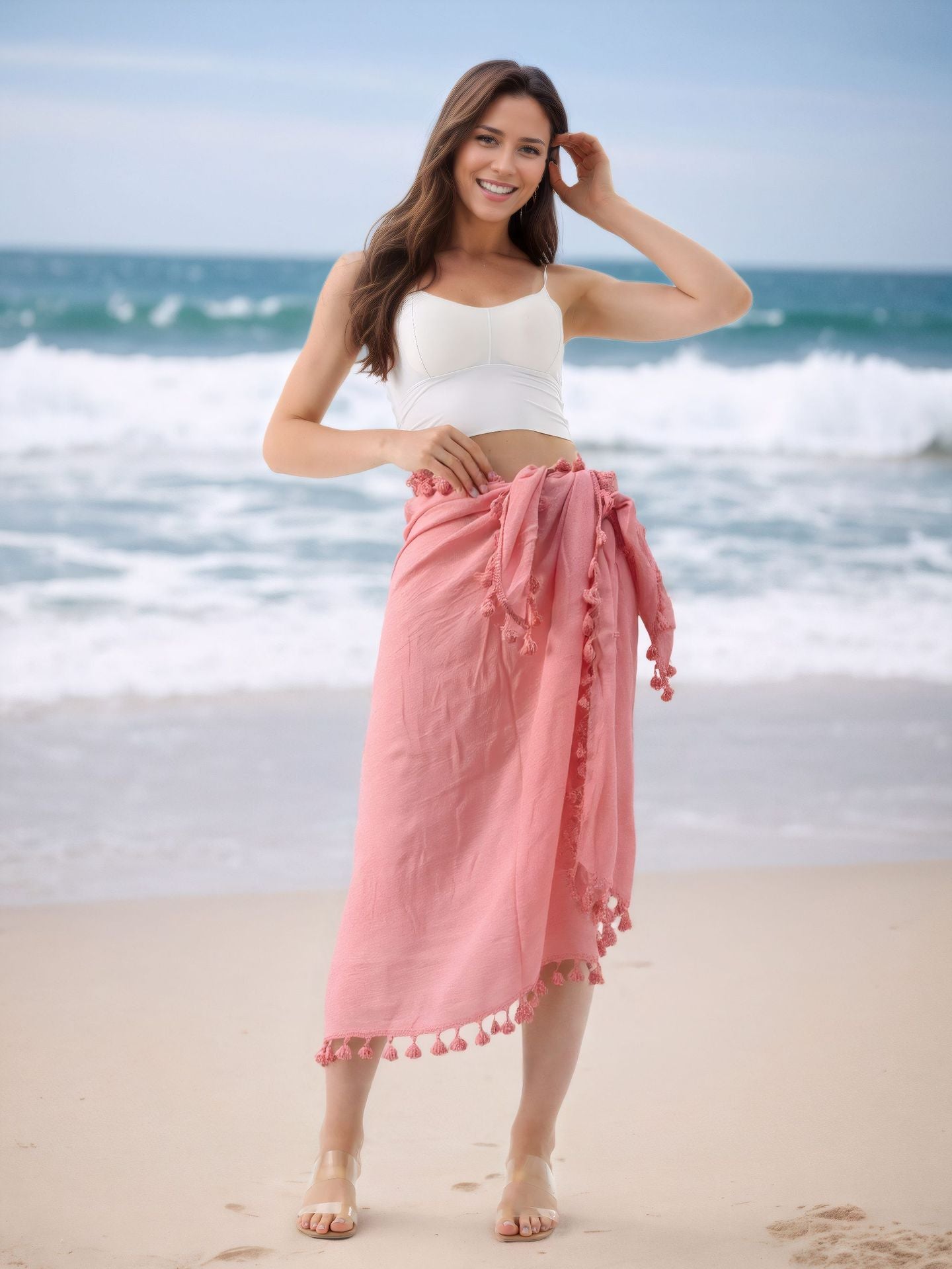 SL31 Half-length tassel shawl sun protection wrap skirt
