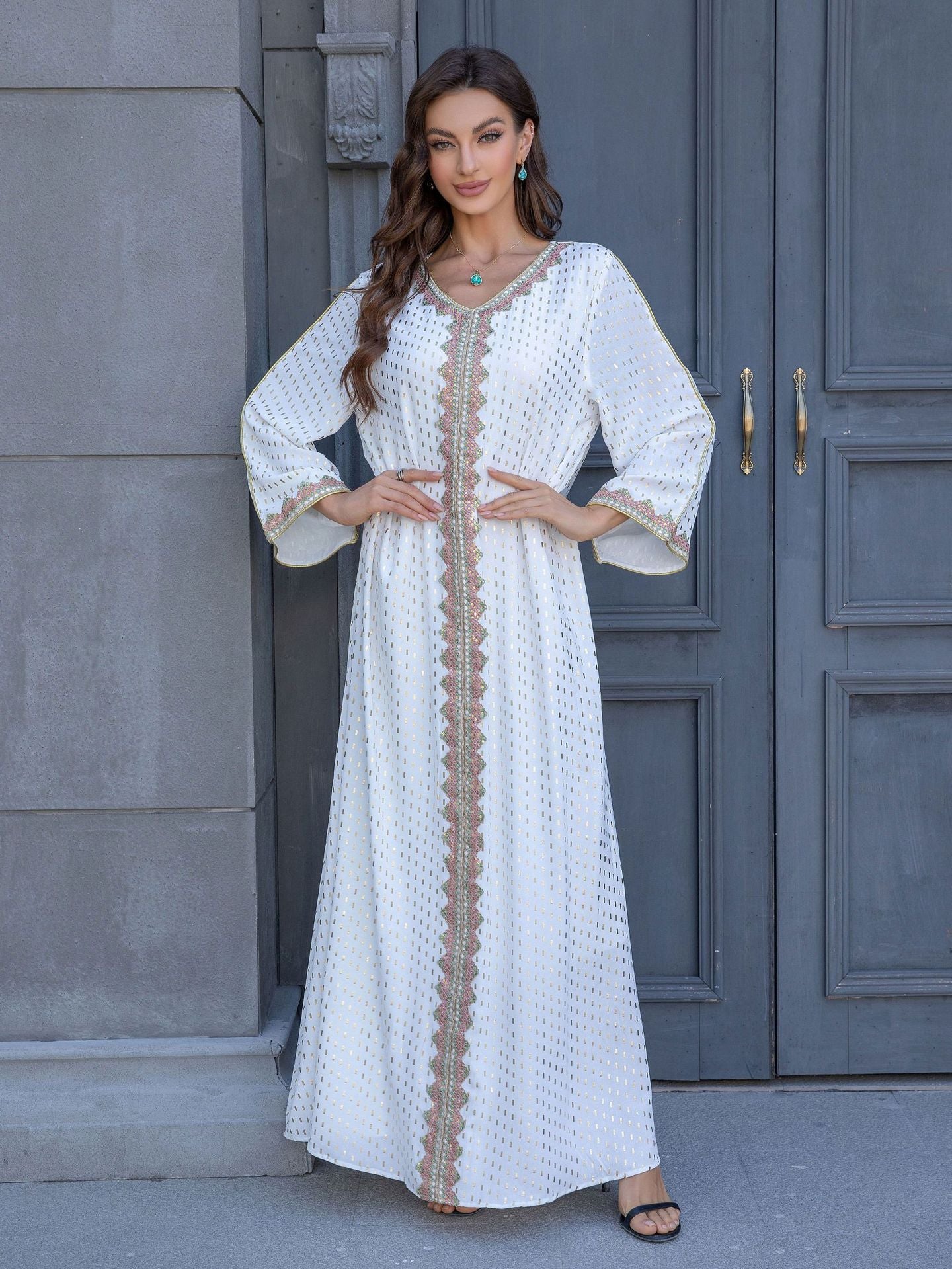 ZD004 Muslim robe gold stamping simple lace slim fit Dubai women's dress abaya Dresses/gowns