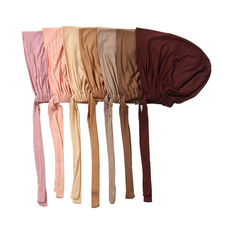 YS001 New solid color scarf modal elastic elastic tie bottom hat with spandex rope loop cap - MinYang Fashion Apparel Accessory Manufacturer