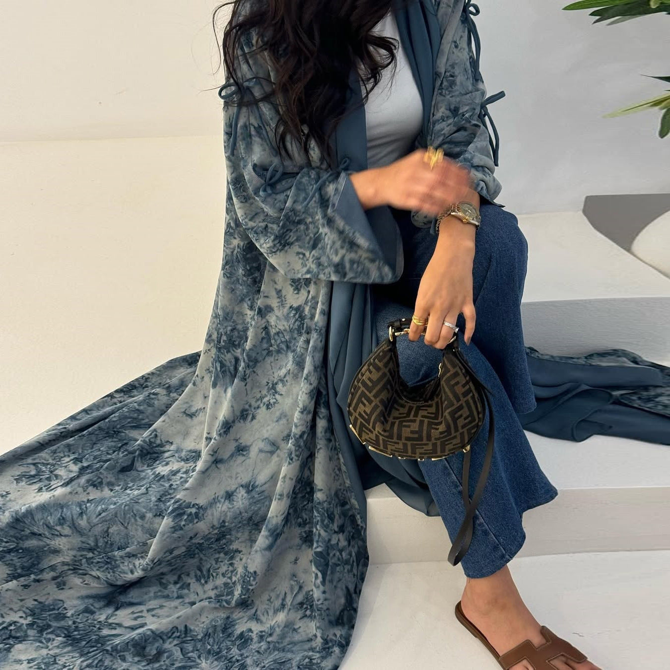 MQ181 Muslim print abaya with hijab two piece set