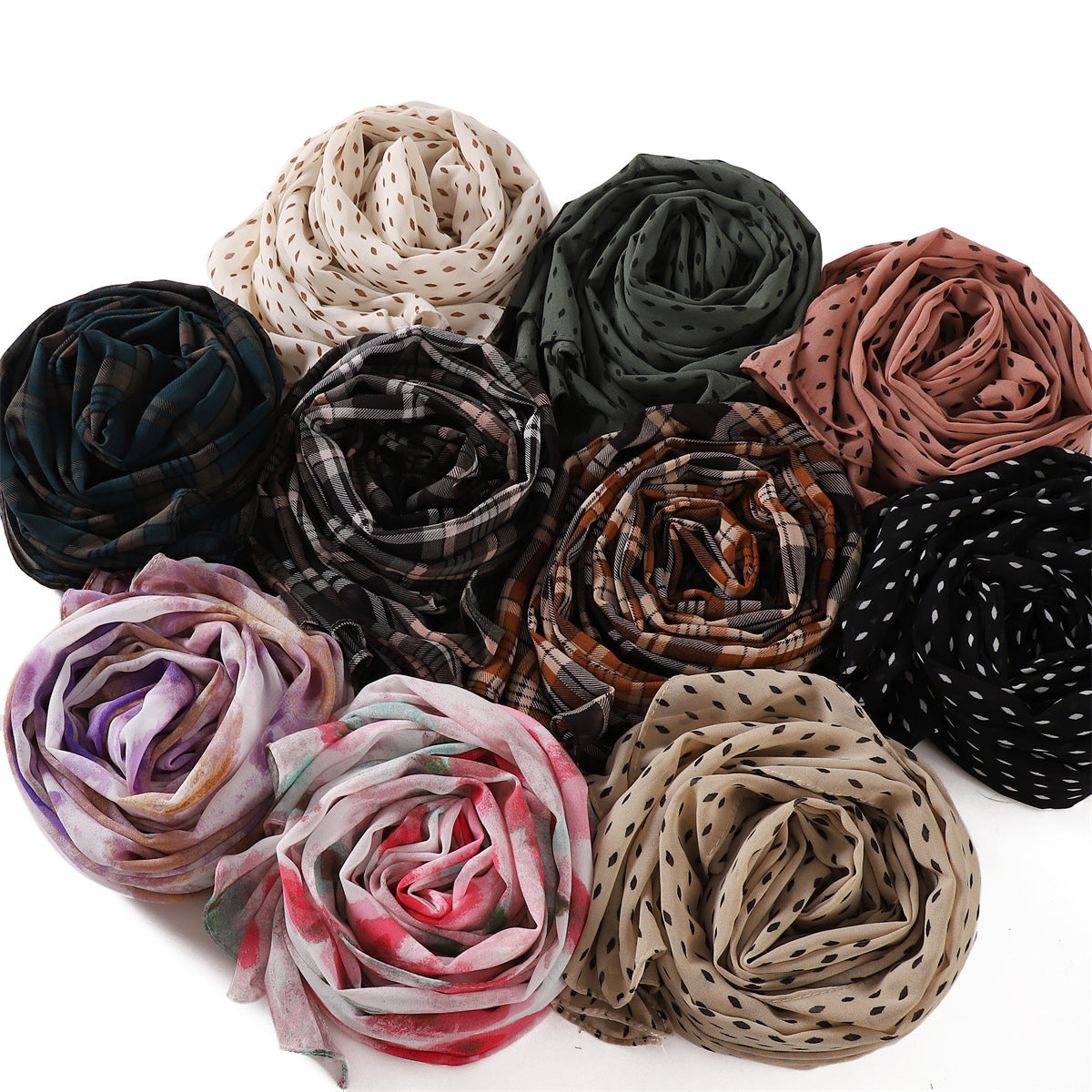 YH1-282 Breathable pearl chiffon print hijab