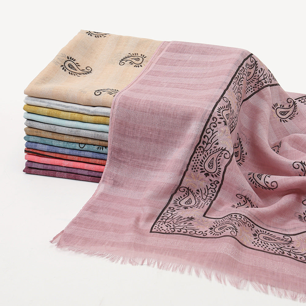 VS573 cashew printed cotton and linen hijab scarf - MinYang Fashion Apparel Accessory Manufacturer