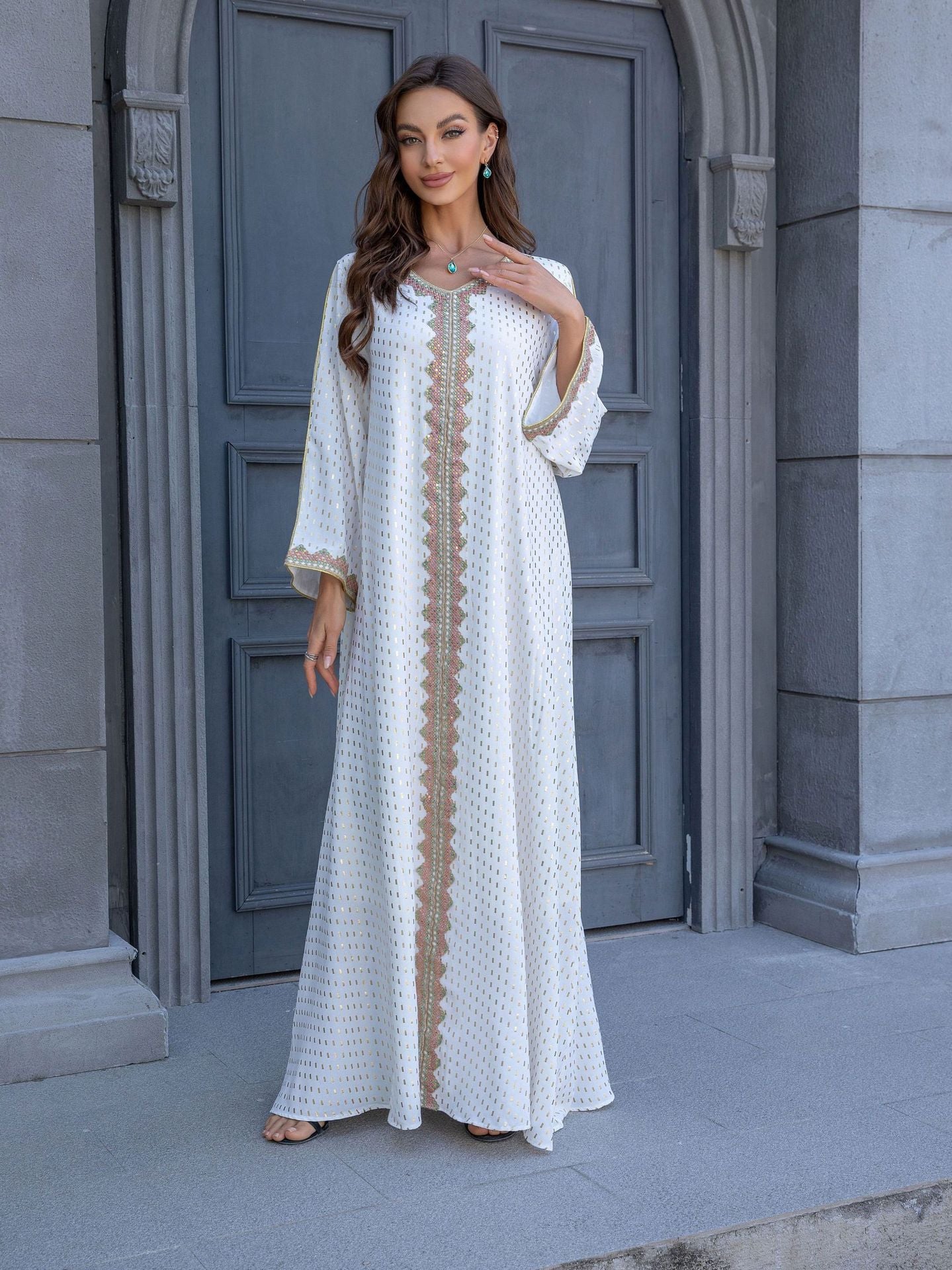 ZD004 Muslim robe gold stamping simple lace slim fit Dubai women's dress abaya Dresses/gowns