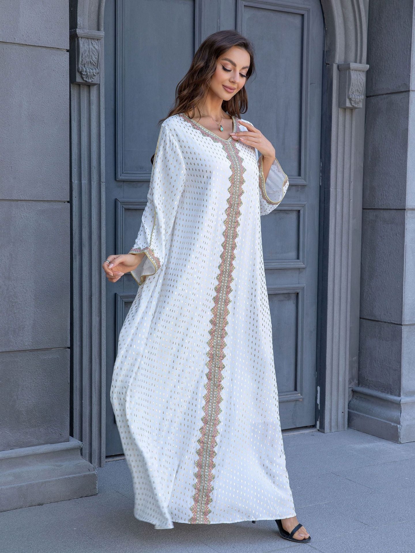 ZD004 Muslim robe gold stamping simple lace slim fit Dubai women's dress abaya Dresses/gowns