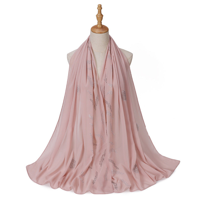 MSL246 plain pearl chiffon hot stamping diamond hijab  scarf - MinYang Fashion Apparel Accessory Manufacturer