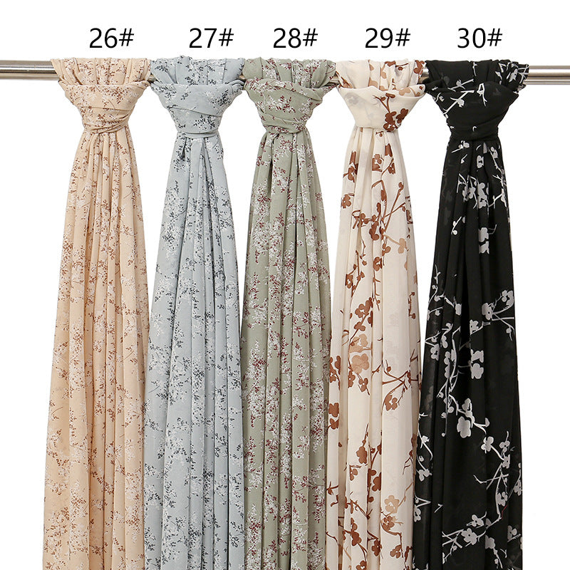 YW332 Fresh floral chiffon print long scarf for women in stock Hot selling small floral long shawl plain hijab hijab/tudung printed hijab