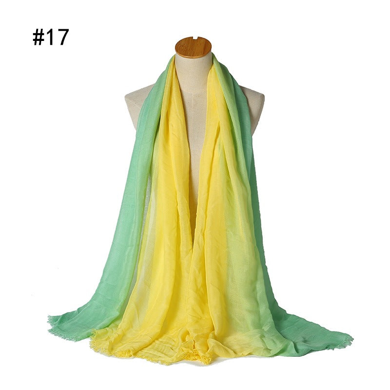 YZ11 Rayon dyed hand-painted gradient color hijab hijab/tudung printed hijab printed scarf Gradient - MinYang Fashion Apparel Accessory Manufacturer