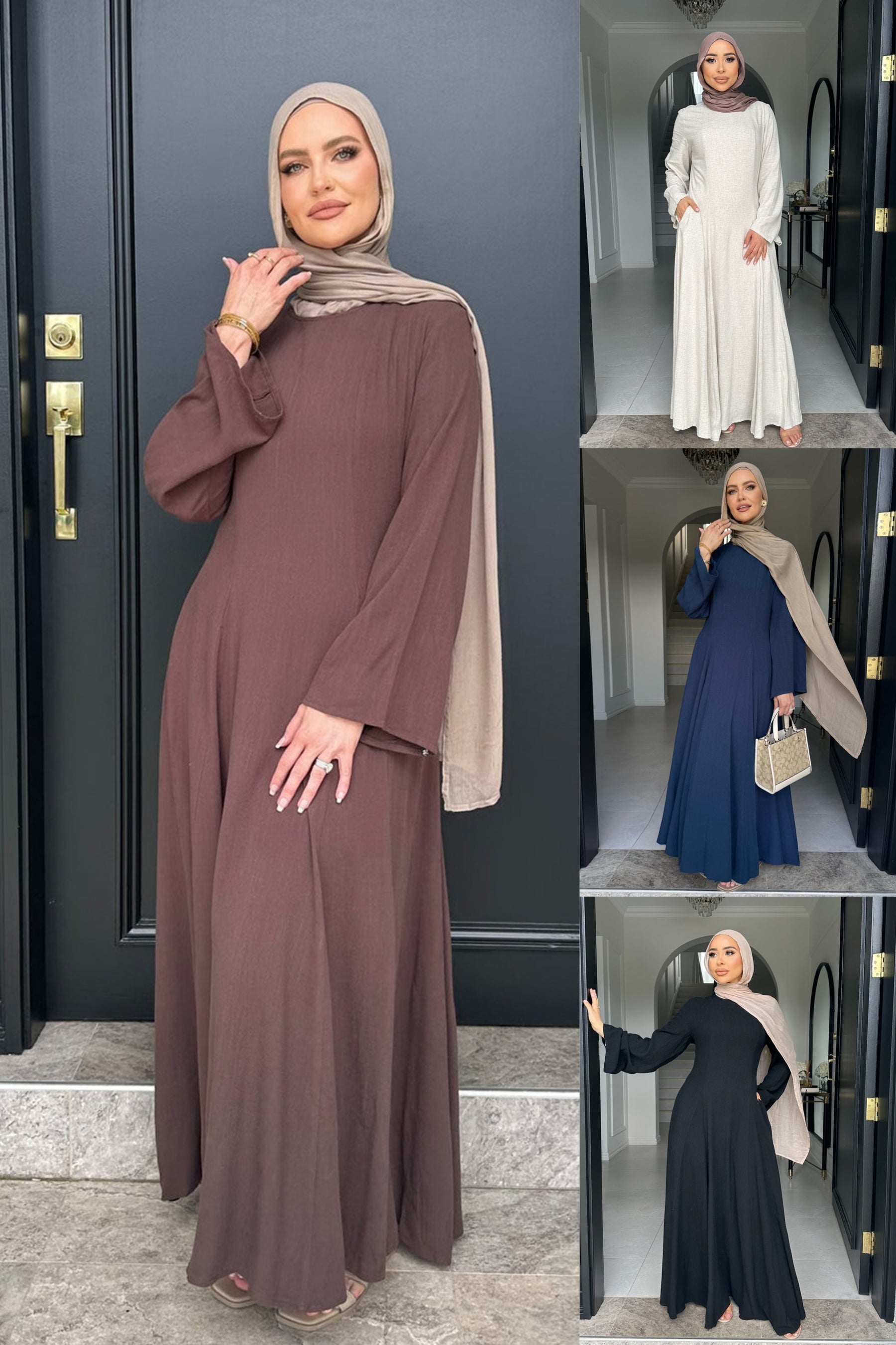 LR941 Abaya solid color swing dress with straps