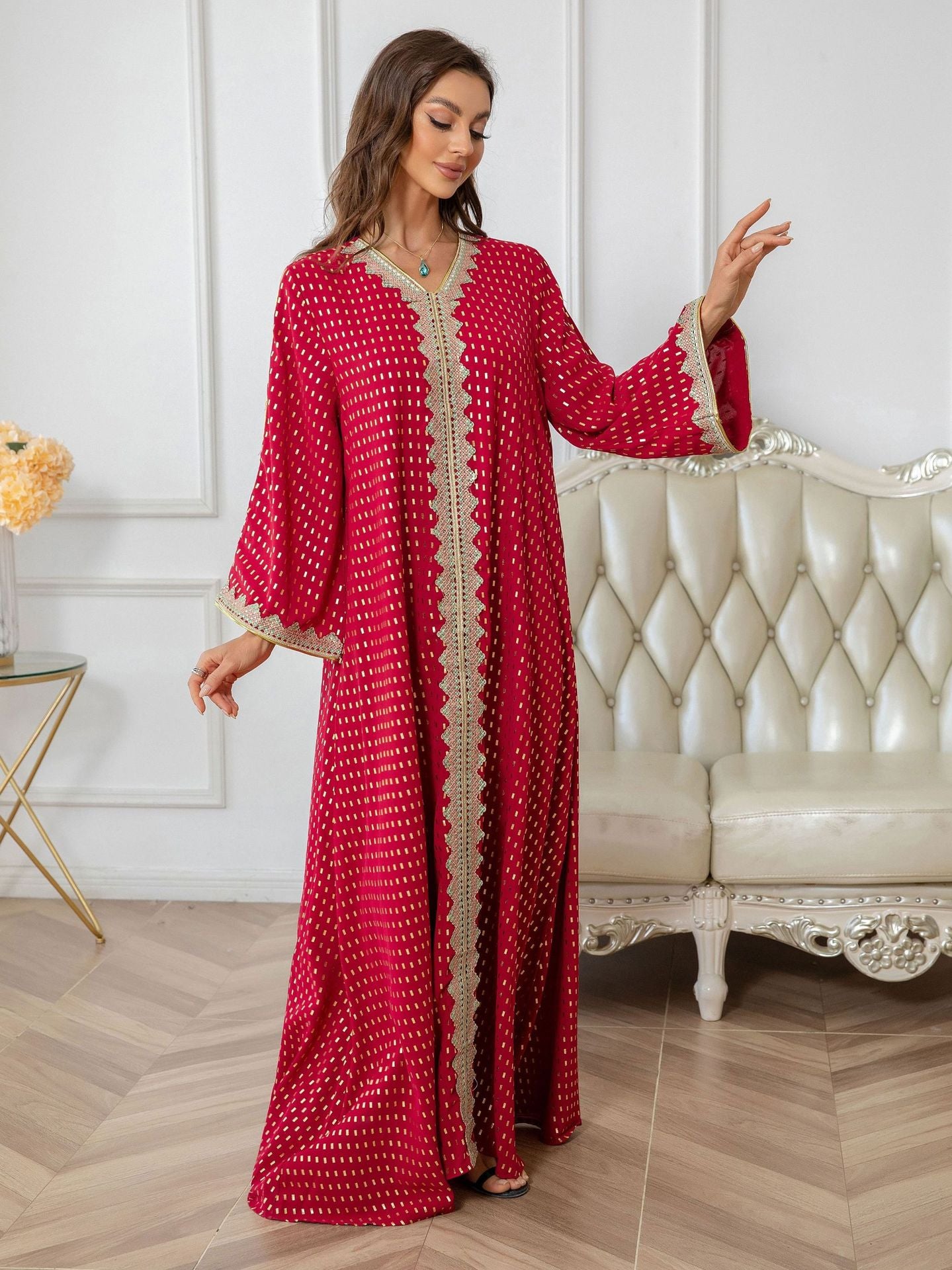 ZD004 Muslim robe gold stamping simple lace slim fit Dubai women's dress abaya Dresses/gowns