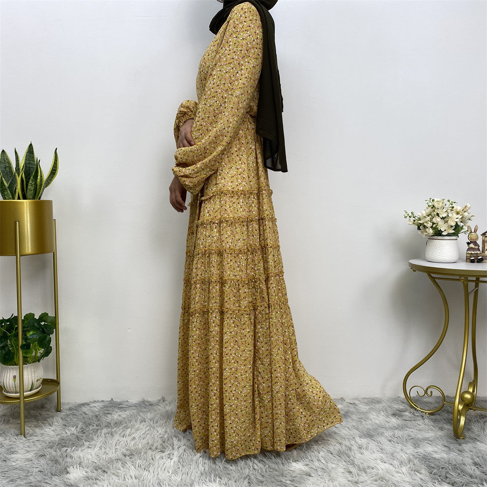 vestido abaya musulmán floral m6527