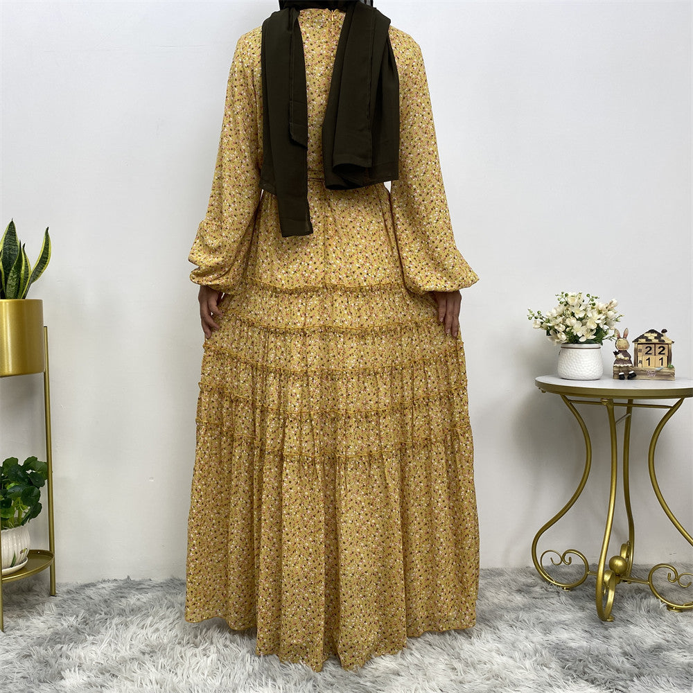 vestido abaya musulmán floral m6527