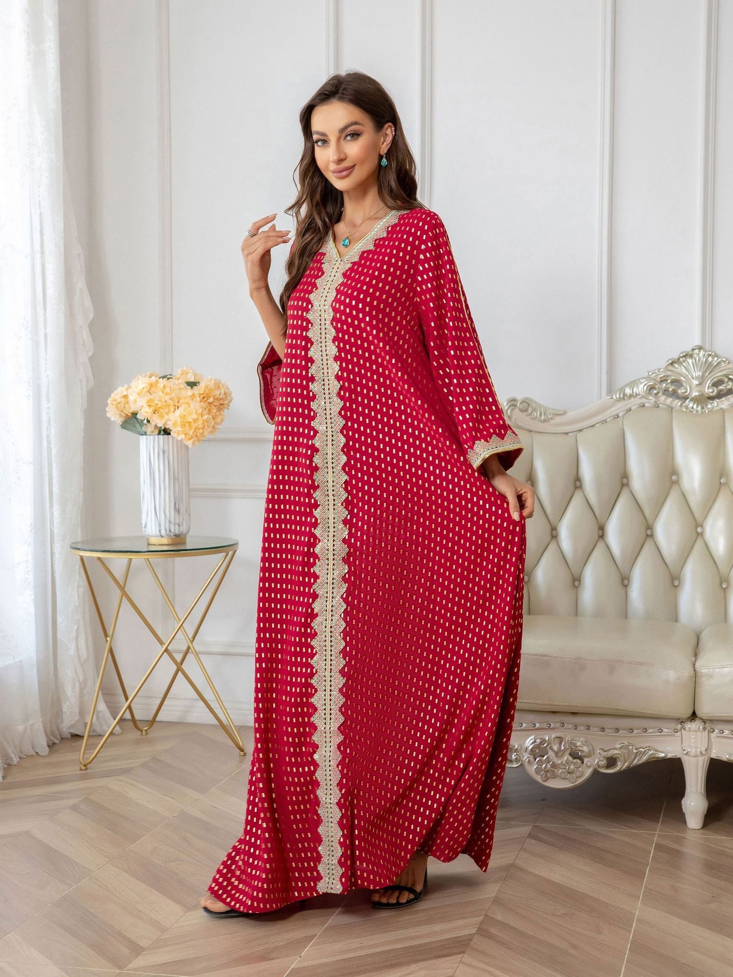 ZD004 Muslim robe gold stamping simple lace slim fit Dubai women's dress abaya Dresses/gowns