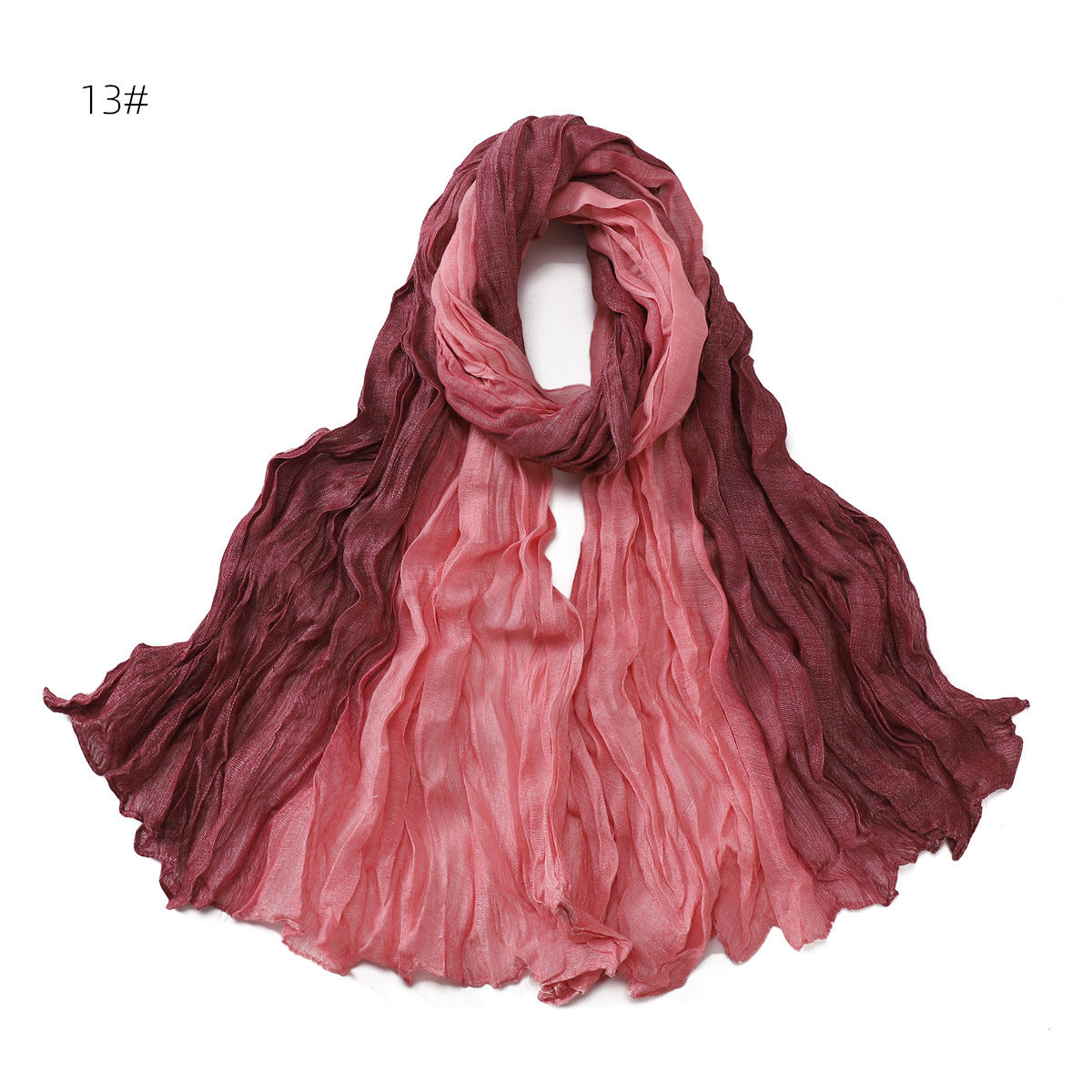 YZ205 Cotton and linen gradient wrinkled dyed long scarf hijab hijab/tudung printed hijab printed scarf Gradient - MinYang Fashion Apparel Accessory Manufacturer