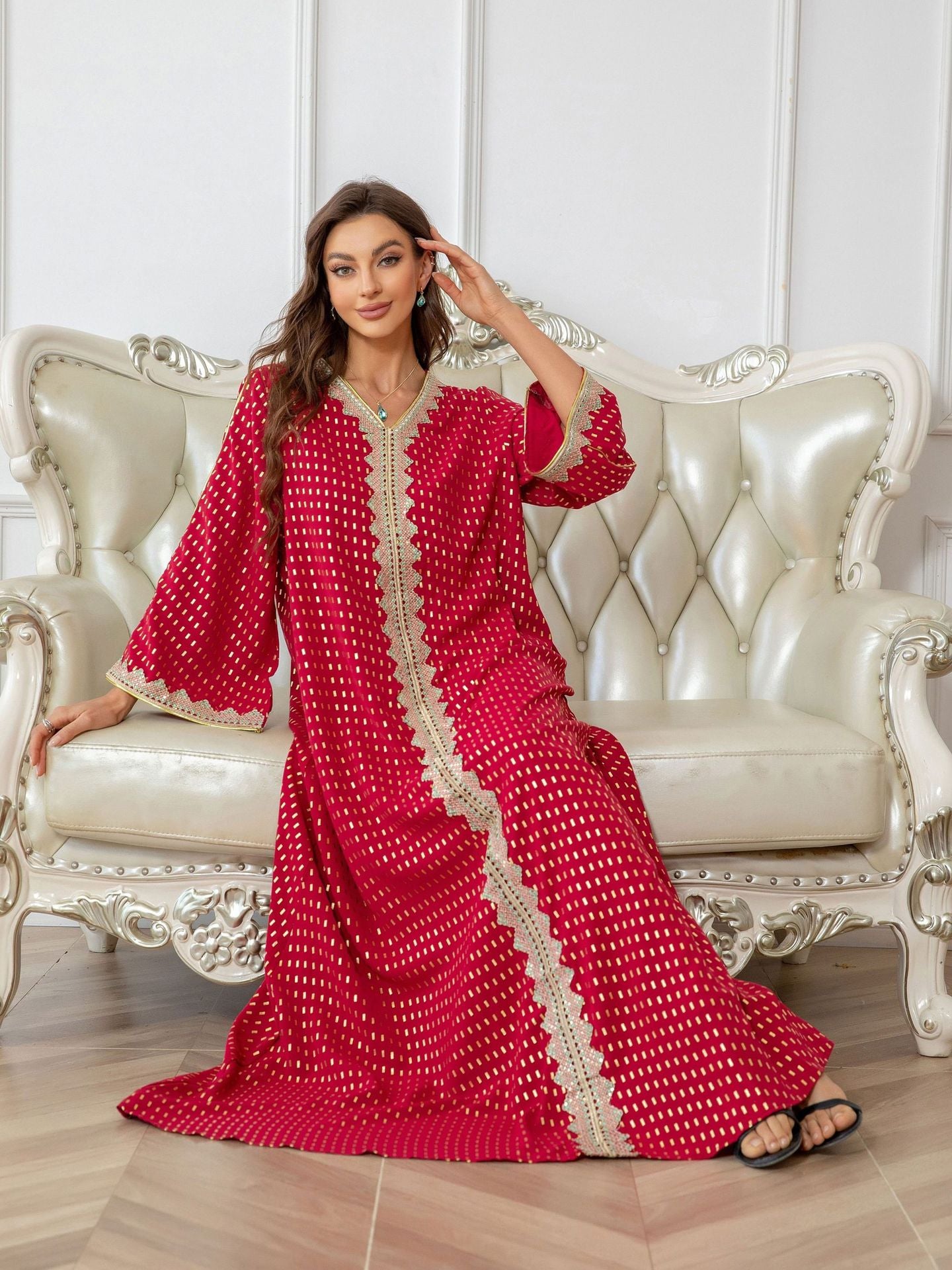 ZD004 Muslim robe gold stamping simple lace slim fit Dubai women's dress abaya Dresses/gowns