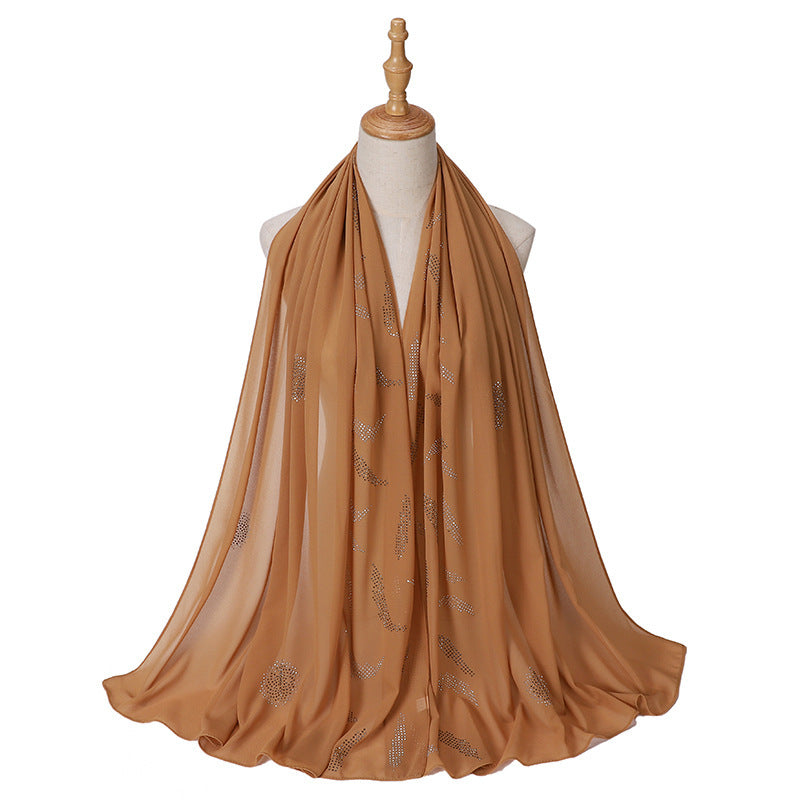 MSL246 plain pearl chiffon hot stamping diamond hijab  scarf - MinYang Fashion Apparel Accessory Manufacturer