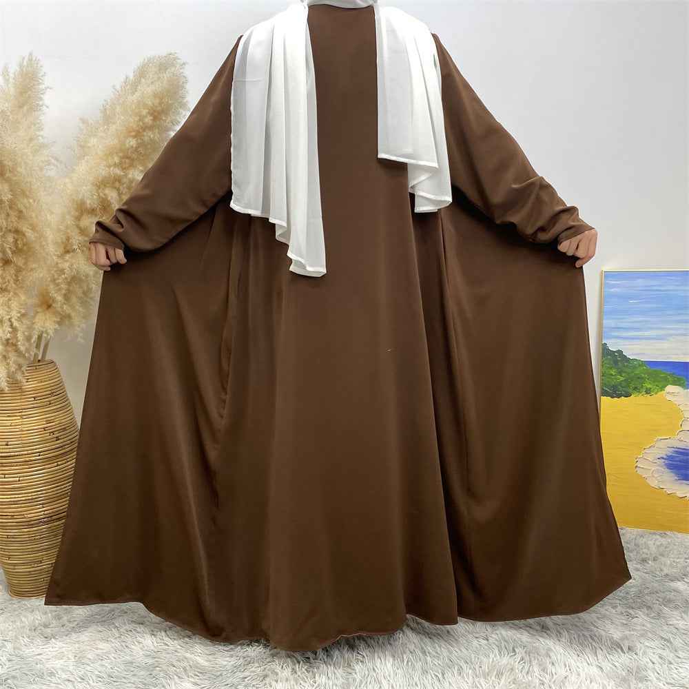 1991 Solid color reversible cardigan with pockets and tie abaya