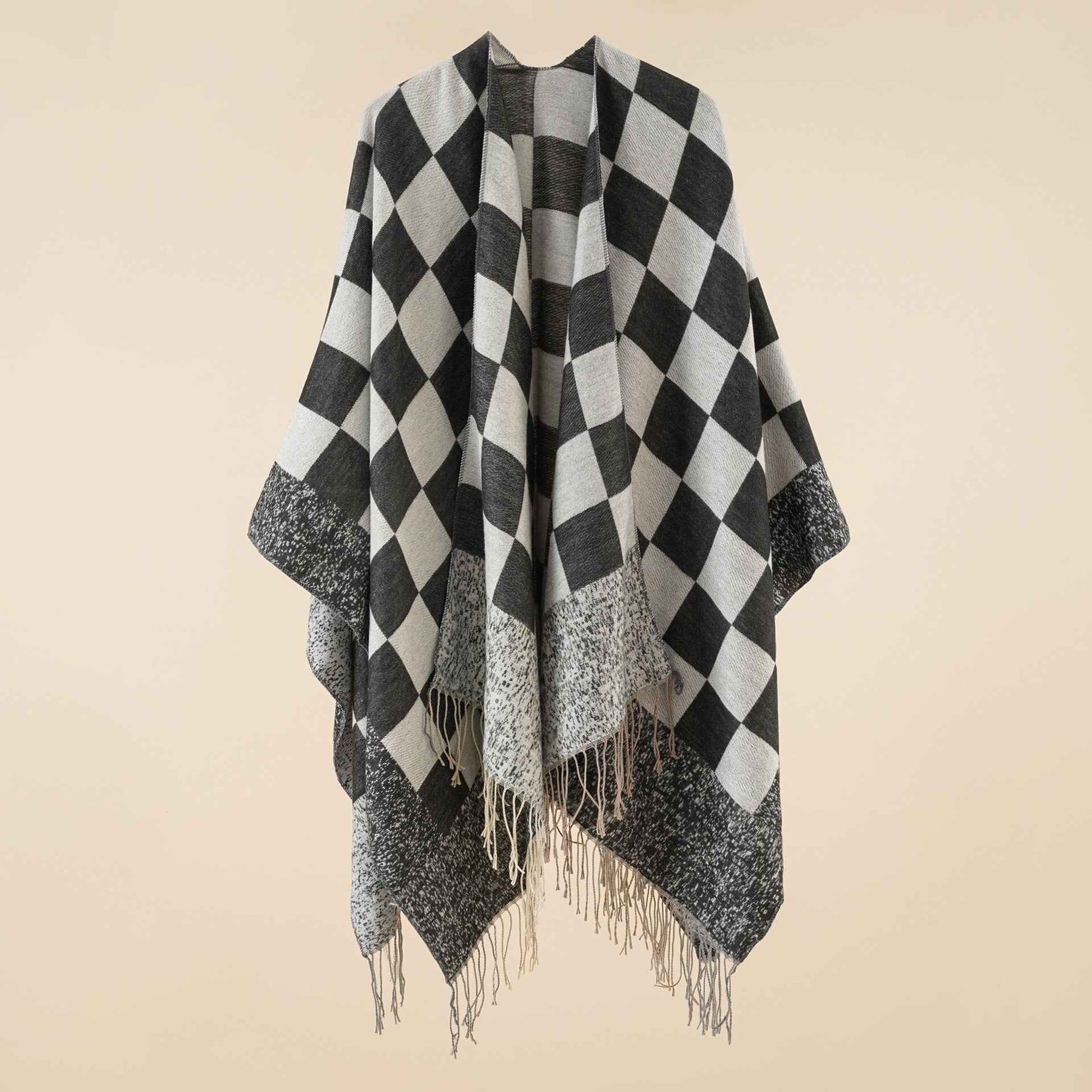 Plaid blanket warm fringed cardigan shawl for autumn and winter