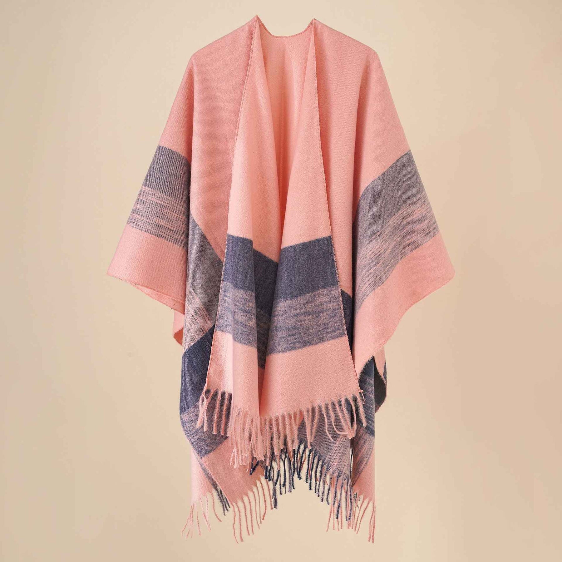 Plaid blanket warm fringed cardigan shawl for autumn and winter