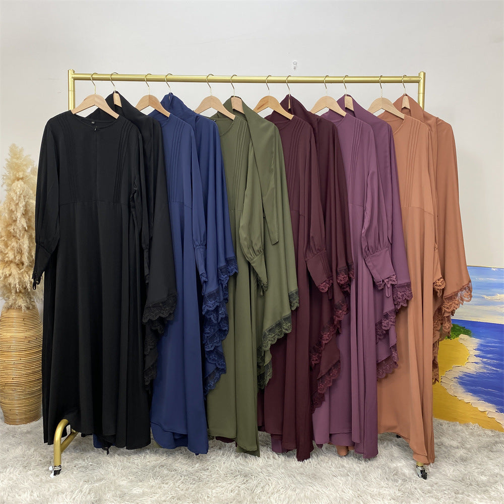6693 abaya polos dengan renda