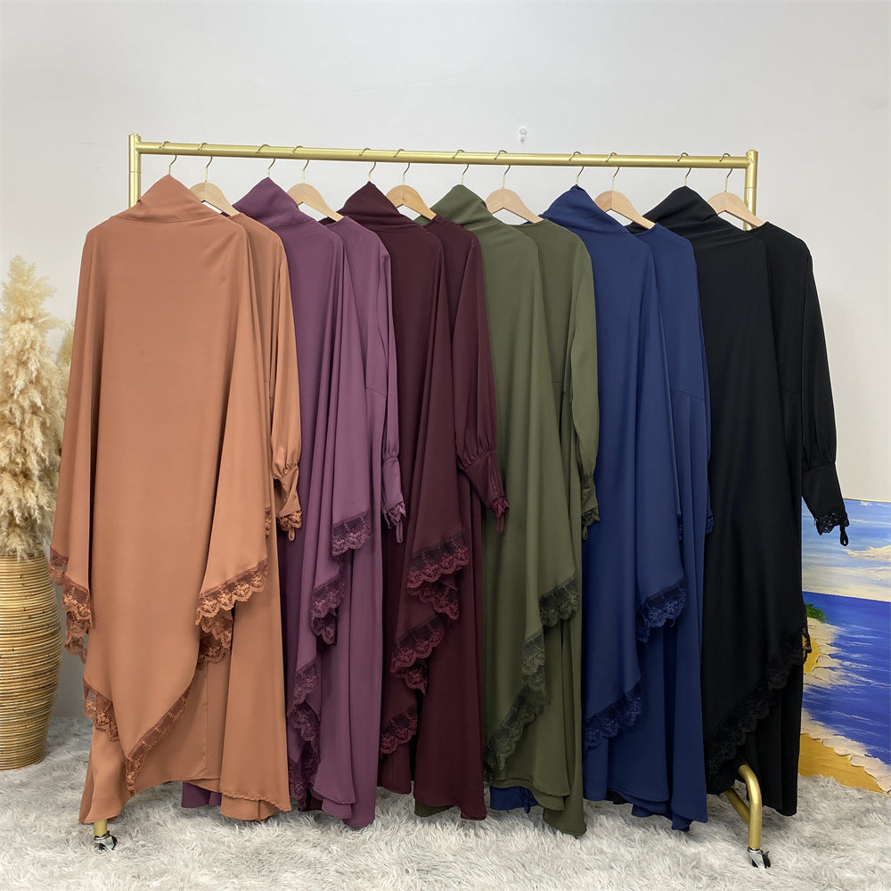 6693 abaya polos dengan renda