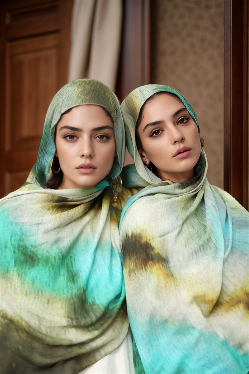 MY085 watercolor painting tudung print hijab polyester - MinYang Fashion Apparel Accessory Manufacturer