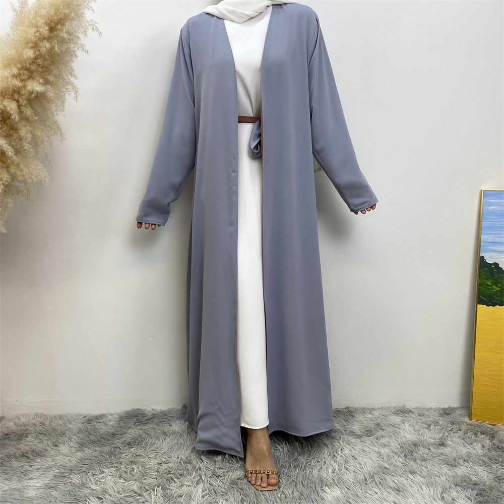 1991 Solid color reversible cardigan with pockets and tie abaya