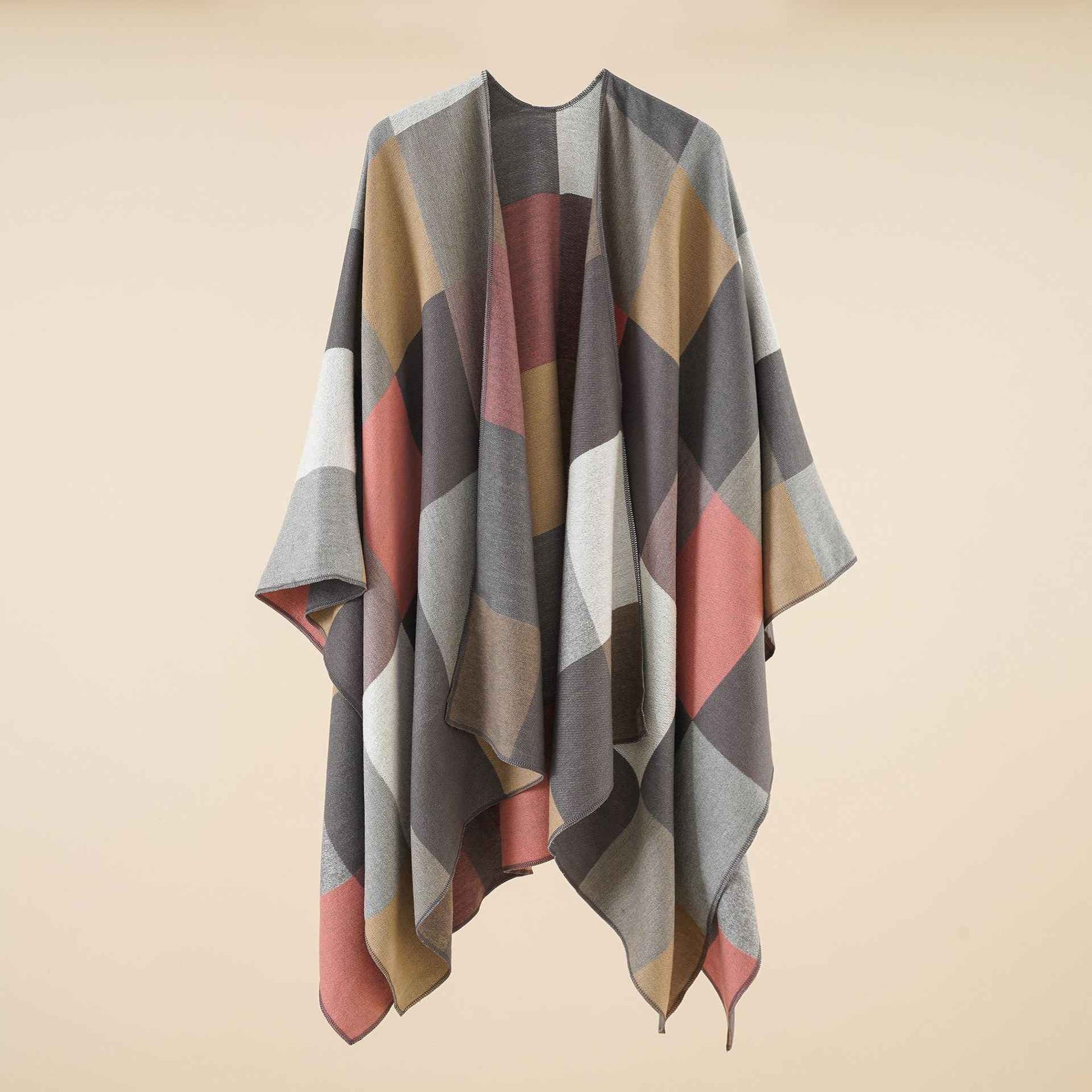 Plaid blanket warm fringed cardigan shawl for autumn and winter
