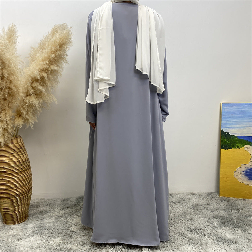 1991 Solid color reversible cardigan with pockets and tie abaya