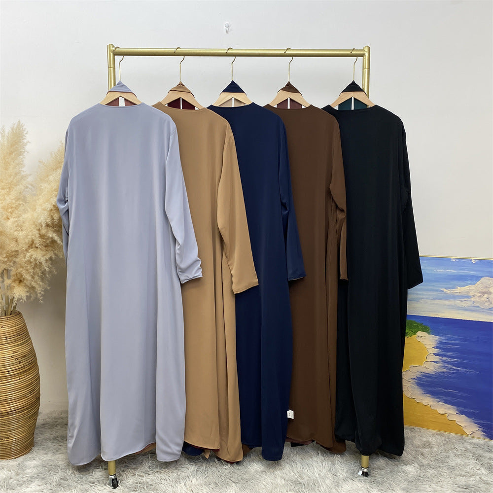 1991 Solid color reversible cardigan with pockets and tie abaya