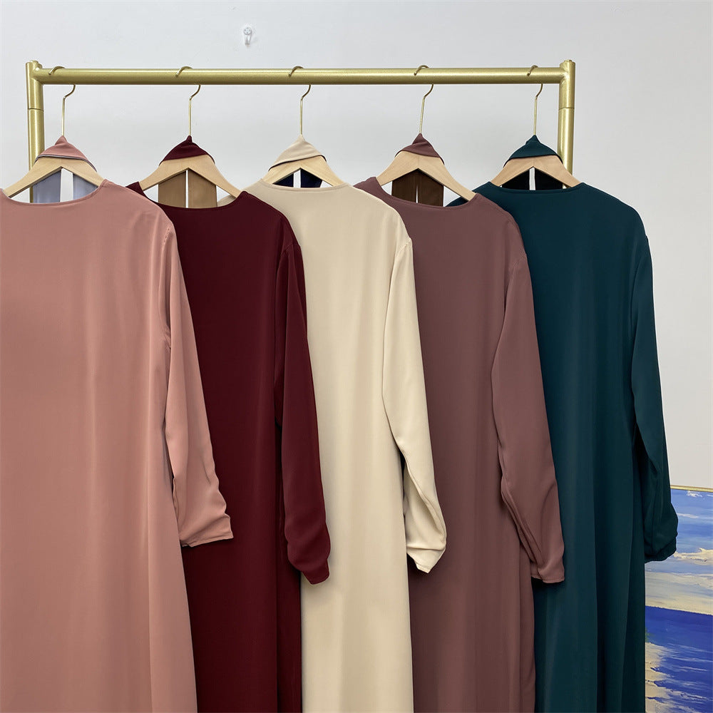 1991 Solid color reversible cardigan with pockets and tie abaya