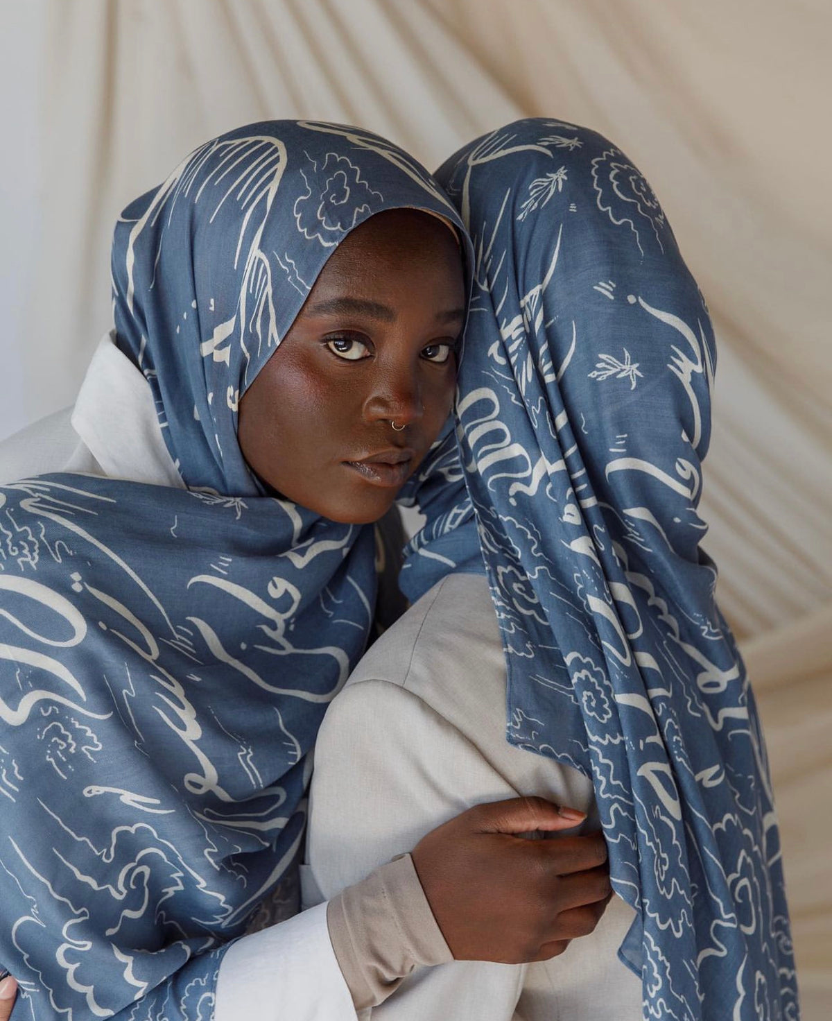 MY069 Blue background with white lines hijab printed hijab - MinYang Fashion Apparel Accessory Manufacturer