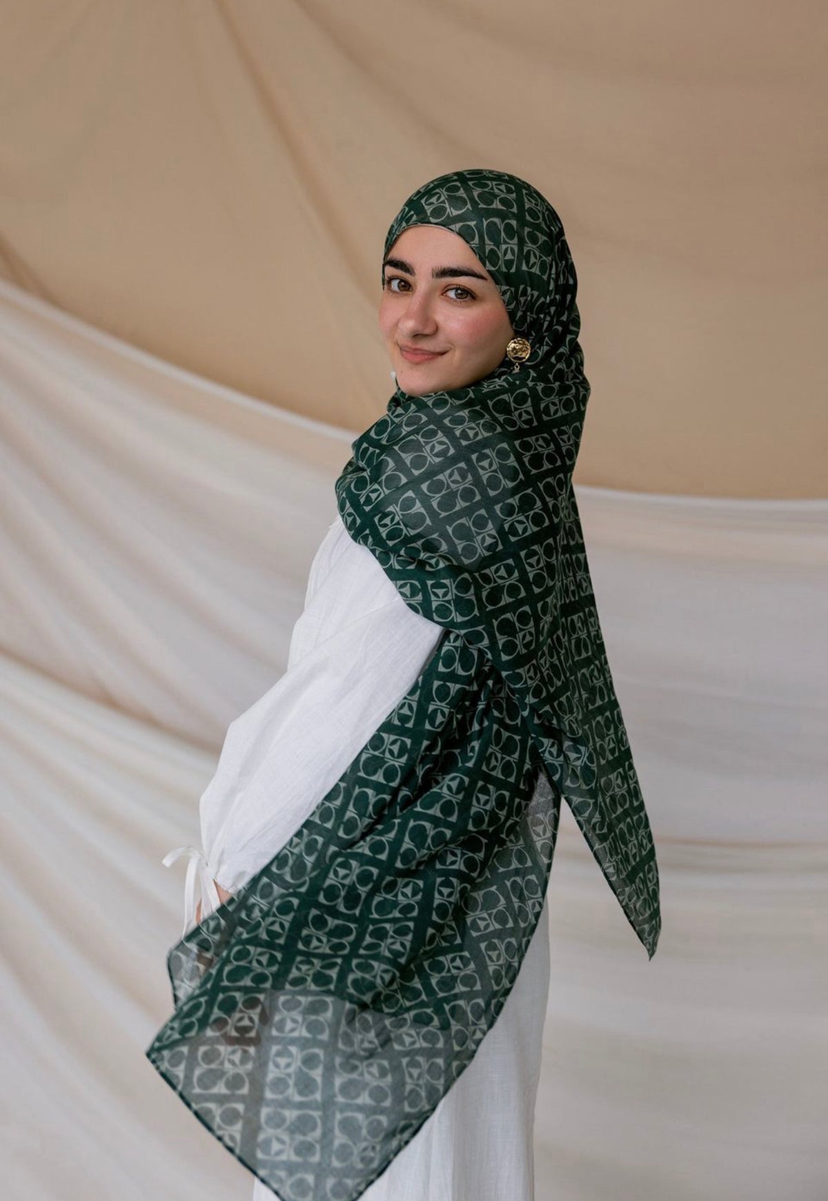 mybd04-4 Hijab - Green Grid hijab hijab/tudung printed hijab printed scarf - MinYang Fashion Apparel Accessory Manufacturer