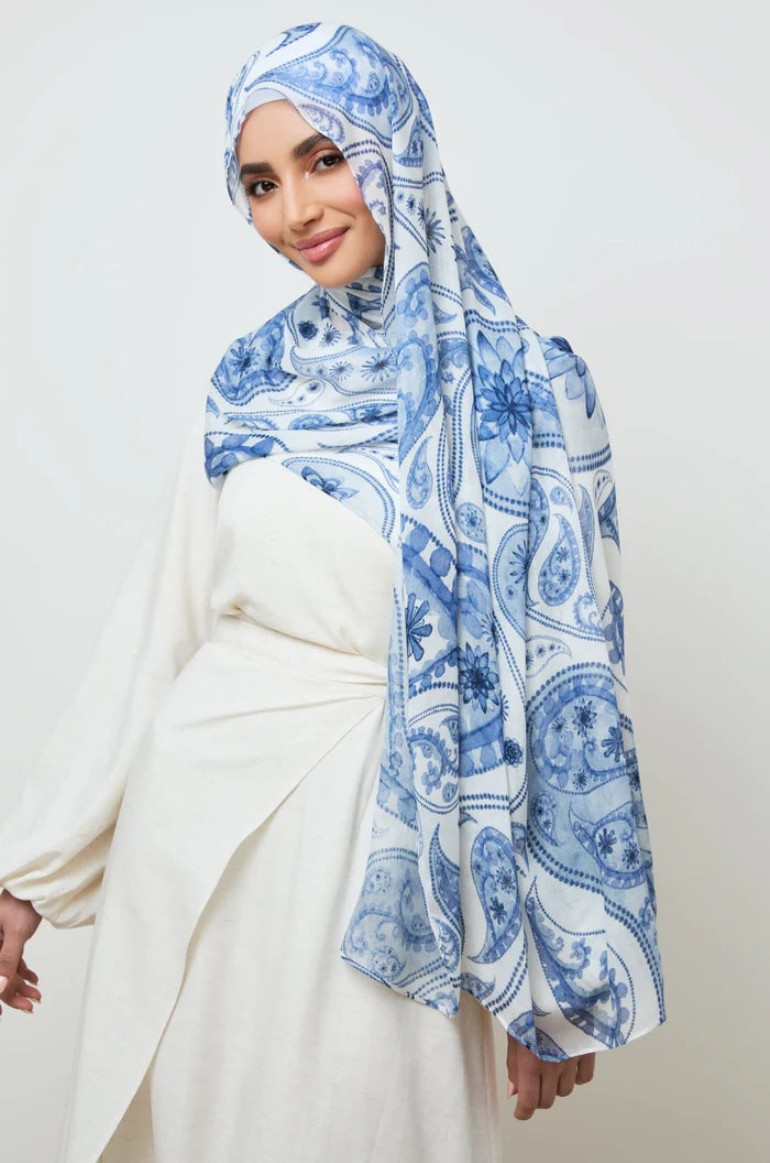 MY004 Hijab - Azure Paisley printed hijab/tudung scarf