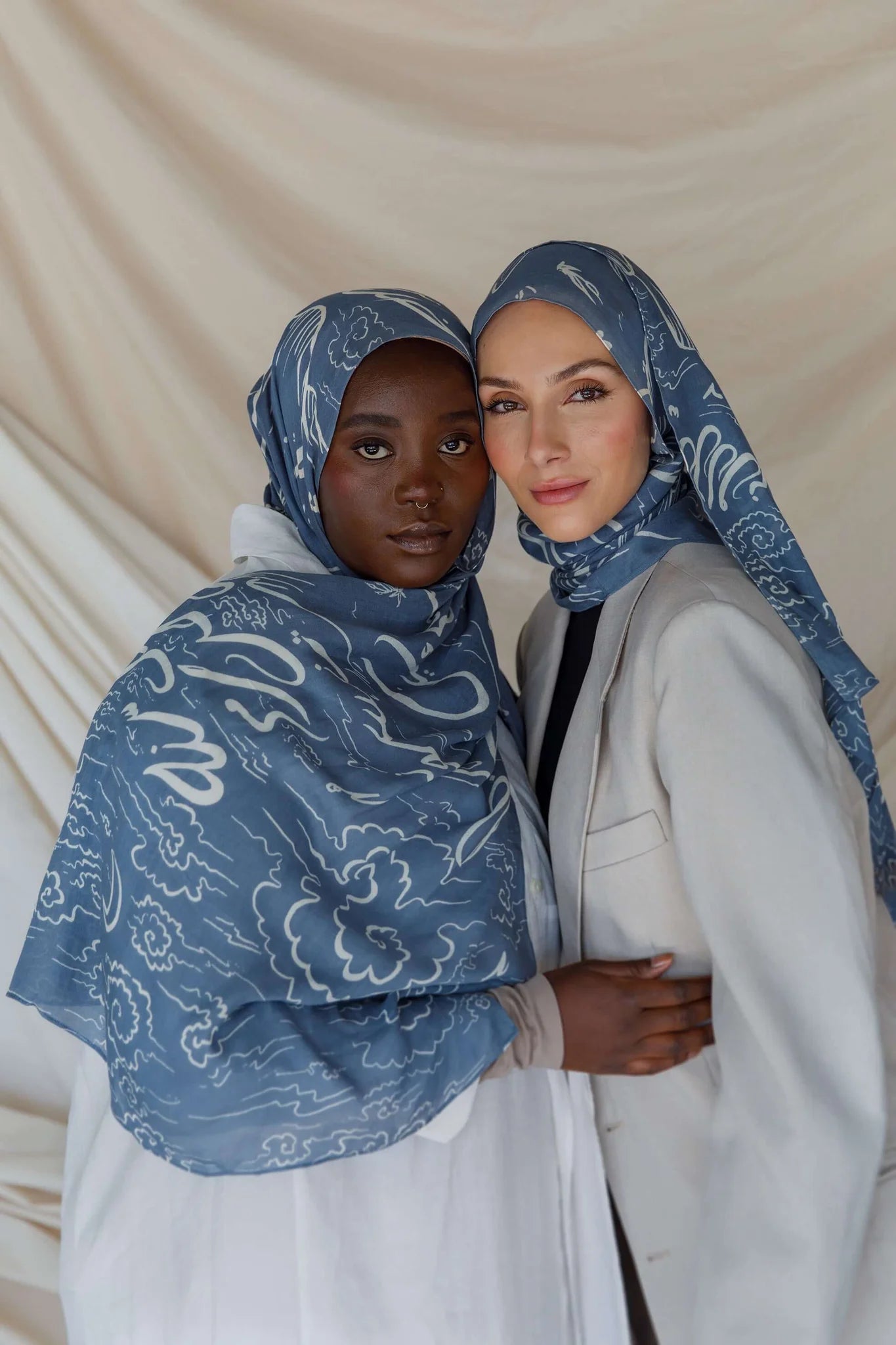 MY069 Blue background with white lines hijab printed hijab - MinYang Fashion Apparel Accessory Manufacturer